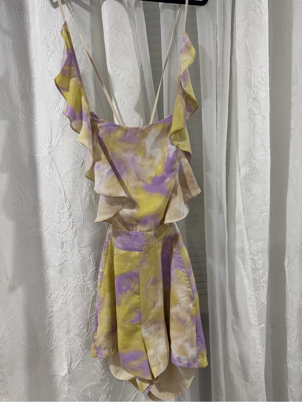 DO+BE Cream Tie-Dye Romper with Lavender Accent
